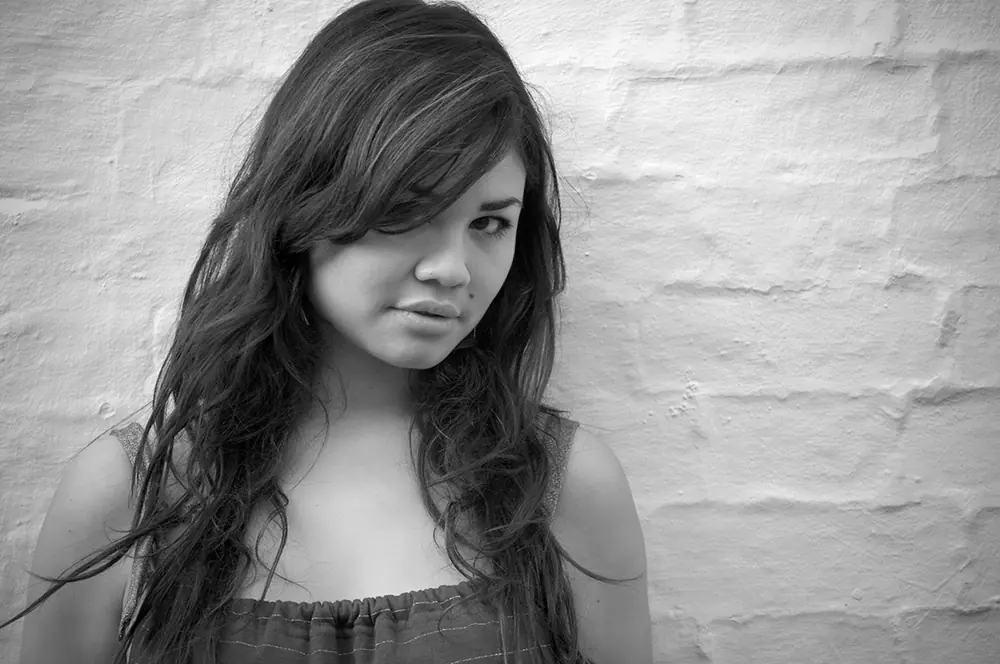 Black-and-white editorial portrait